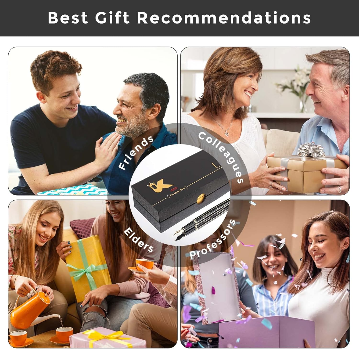 Tiankool Luxury Fountain Pen,Fine Nib, Exquisite Pen Gift Set for Men&Women-Includes 10 Ink Cartridges&Ink Converter- Nice Pens - Black - Gold Plaid - Image 6