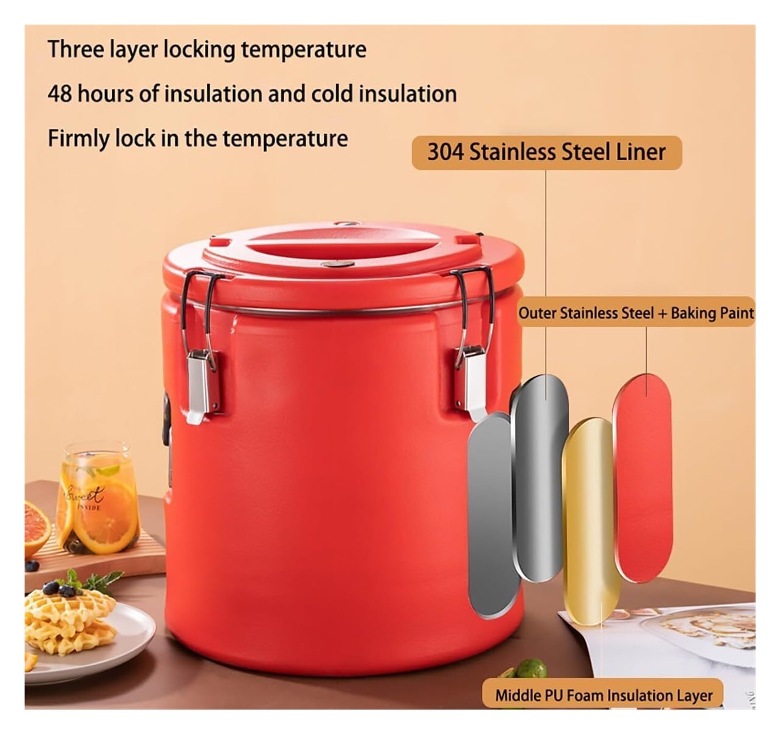 Termo para Agua Caliente 20L 30L 40L 50L, Dispensador Aislado de Acero Inoxidable con Grifo, para Café, Bebidas y Sopa, Gran Capacidad para Restaurantes, Bares, Catering y Oficina