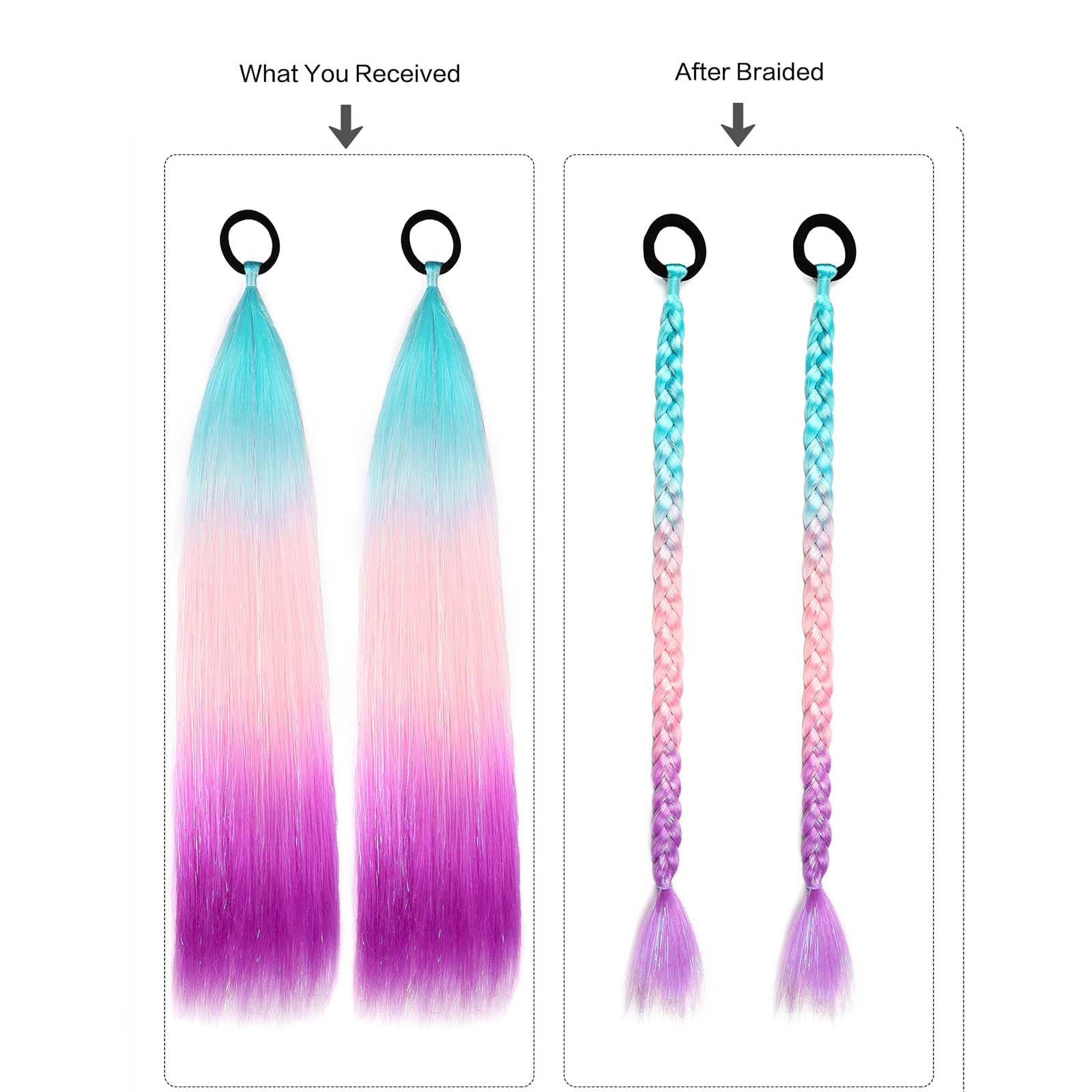 Rainbow Ponytail Extensions With Hair Tie 2 Packs 40g/Pack Coloured Hair Extensions for Braiding 18 inch Colorful Ombre Mermaid Pony Tail Synthetic Hair Extensions for Girl Women SS32 - Image 3