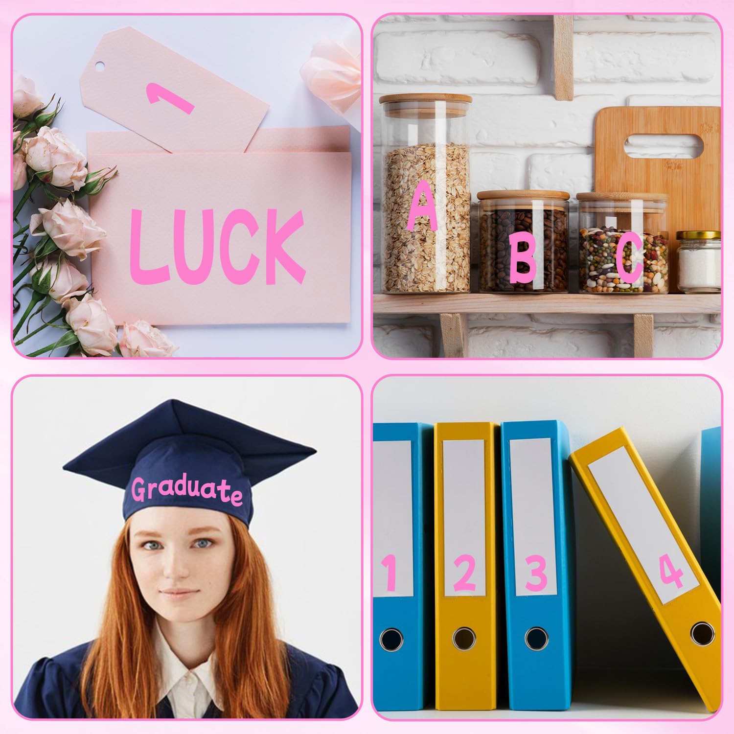 Adesivi a forma di lettere dell'alfabeto, 3,8 cm, 16 fogli, in vinile, impermeabili, per scrapbooking, scrapbooking, artigianato fai da te, colore rosa