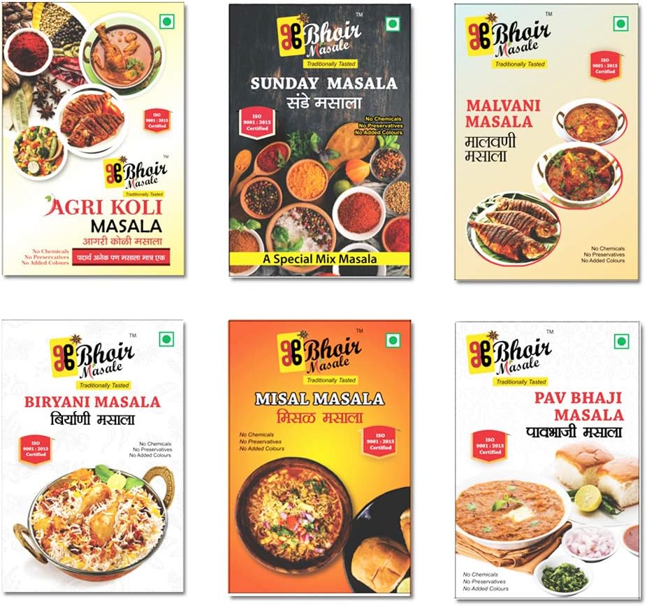 6 Types of Authentic Spices in 1 Combo Pack (agri koli Masala,malvani Masala,Sunday Masala,biryani Masala,pav bhaji Masala,misal Masala ) 50 Grams x 6 Packets