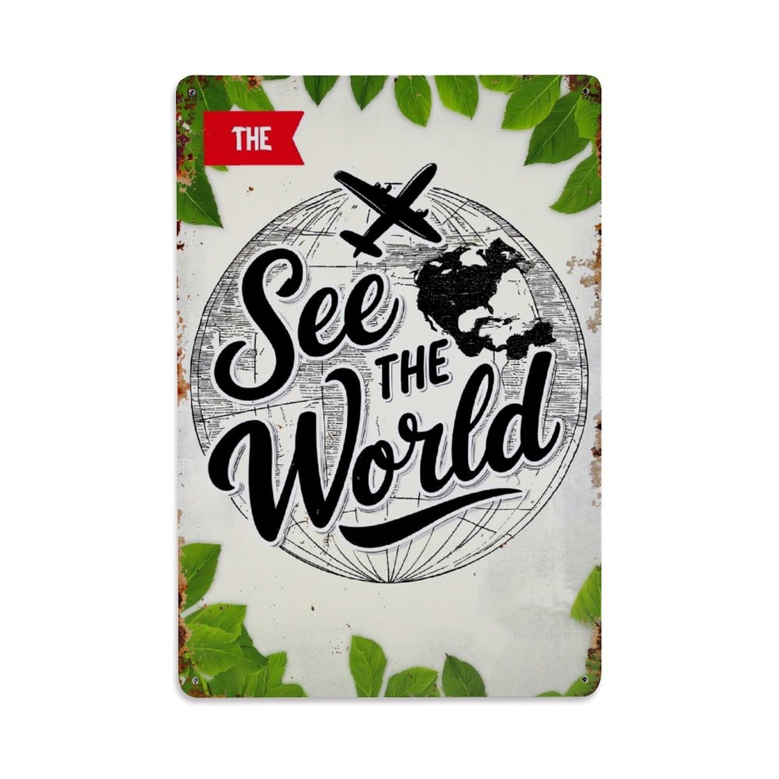 Jdfenggu Vintage See The World Globe Airplane Retro Metal Tin Sign, Metal Poster For Bar, Home, Man Cave, Kitchen, Laundry Room Art Decor 8X12 Inch