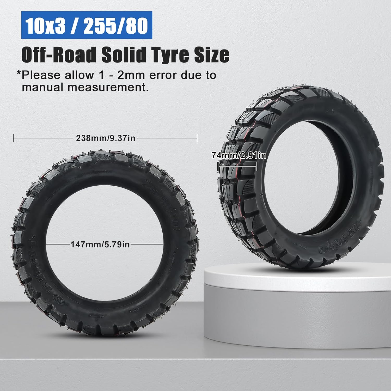SYACHI 10 x 3 Inch Off Road Outer Tire, 255X80 Scooter Tire, Non-Slip Wear-Resistant Thick Rubber, Compatible with Zero 10x, Apollo Pro Scooter Tyre, 1 Pack