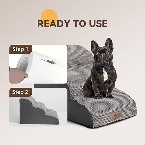 Miniatura 7 de Rampa de escaleras para perros pequeños, rampa de espuma de alta densidad de 3 escalones para perros con funda lavable, escalones inclinados para
