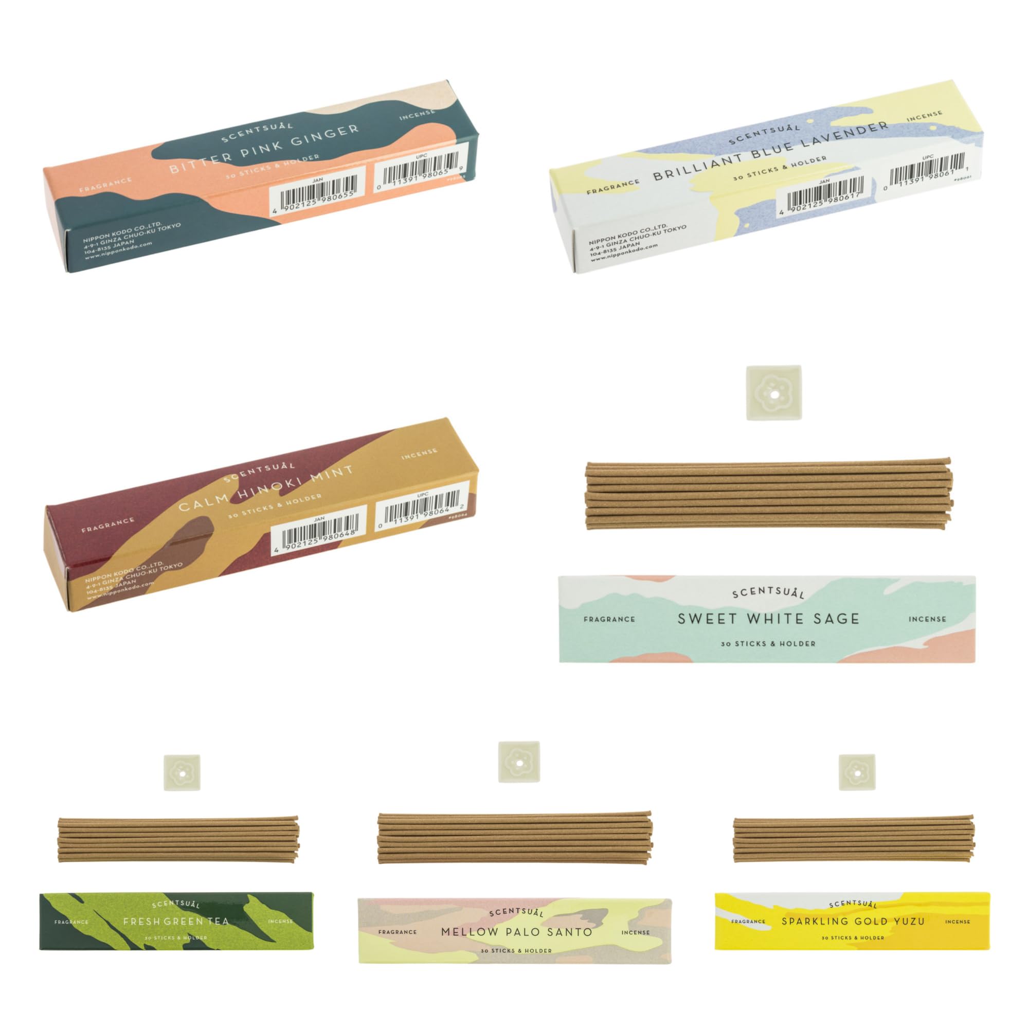Scentsual Incense Gift Set, 7 Aromas Variety Pack White sage, Yuzu, Palo santo, Green Tea, Mint, Lavender,Ginger