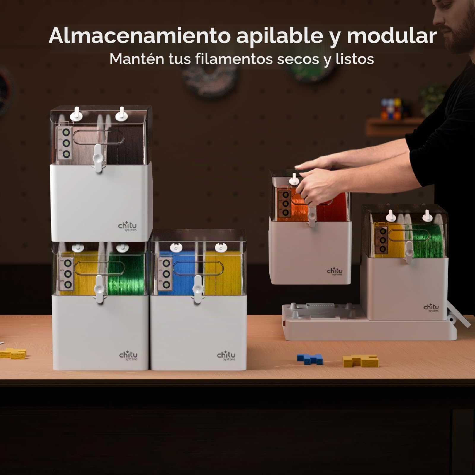 Chitu Systems - Caja secadora de filamentos - 4 carretes de impresión 3D para 1.75/2.85 mm PLA, ABS, TPU, PETG, almacenamiento de filamentos sin humedad con control de humedad (4 carretes)