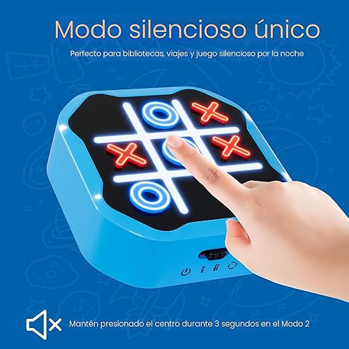 Miniatura 2 de Juego electrónico de Tic Tac Toe 3 en 1, juego digital de mano con modo silencioso, juguete de aprendizaje portátil para niños y adultos, azul (un