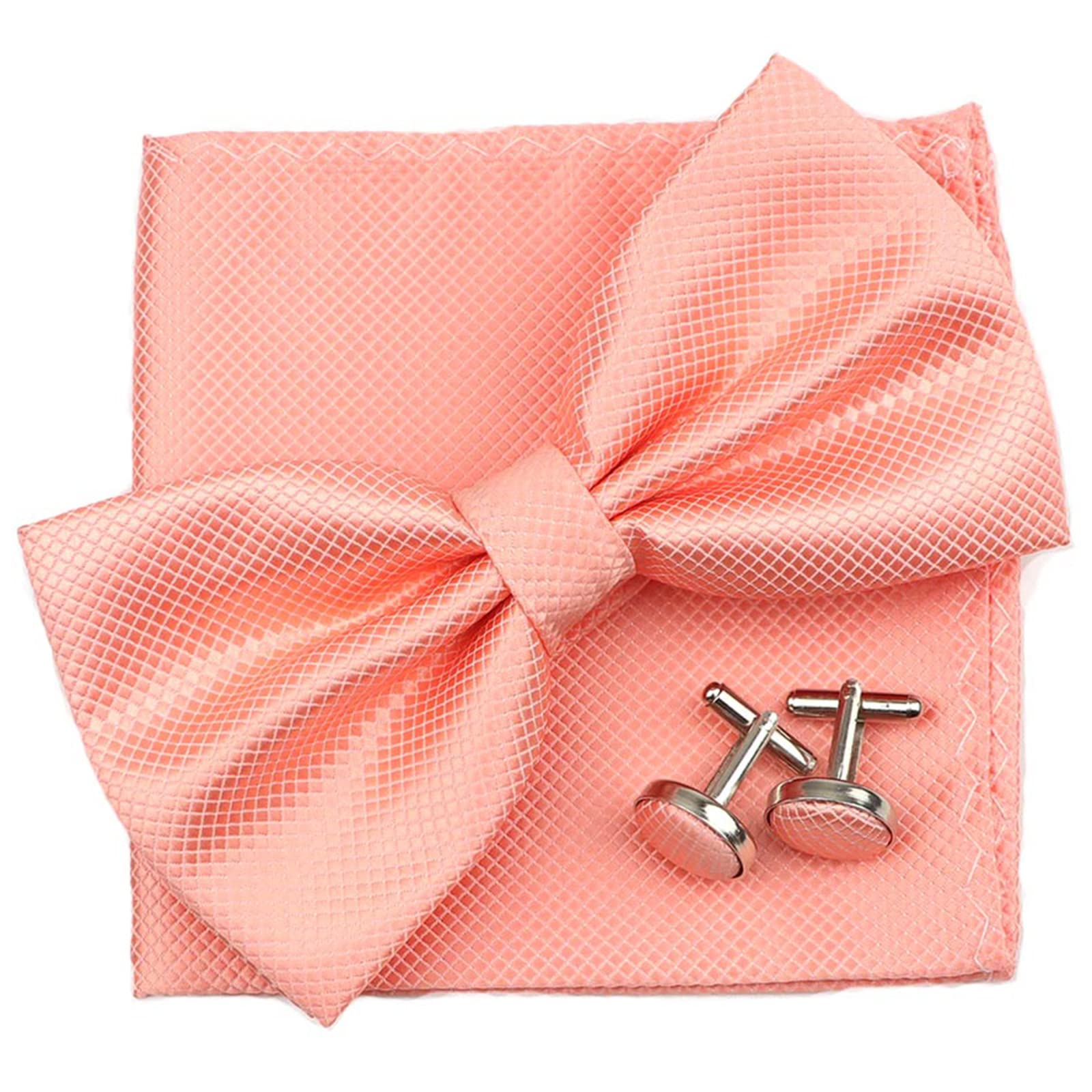 papillon già annodato, 3PC Papillon Uomo Poliestere Fazzoletto Gemelli