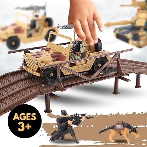 Miniatura 4 de Liberty Imports Juego de 42 piezas de zona de combate de juguete con base militar, lugar de batalla con tanques, barco, motocicleta, camiones,