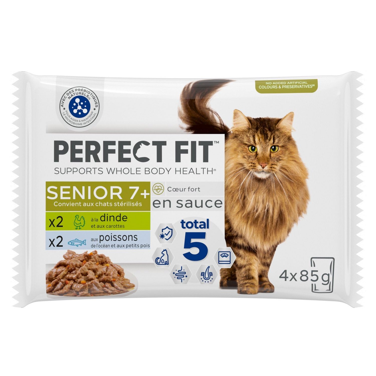 Générique Pâtée pour Chat Sénior Stérilisé Dinde & Poisson en Sauce Savoureuse, Lot de 4 sachets fraîcheur