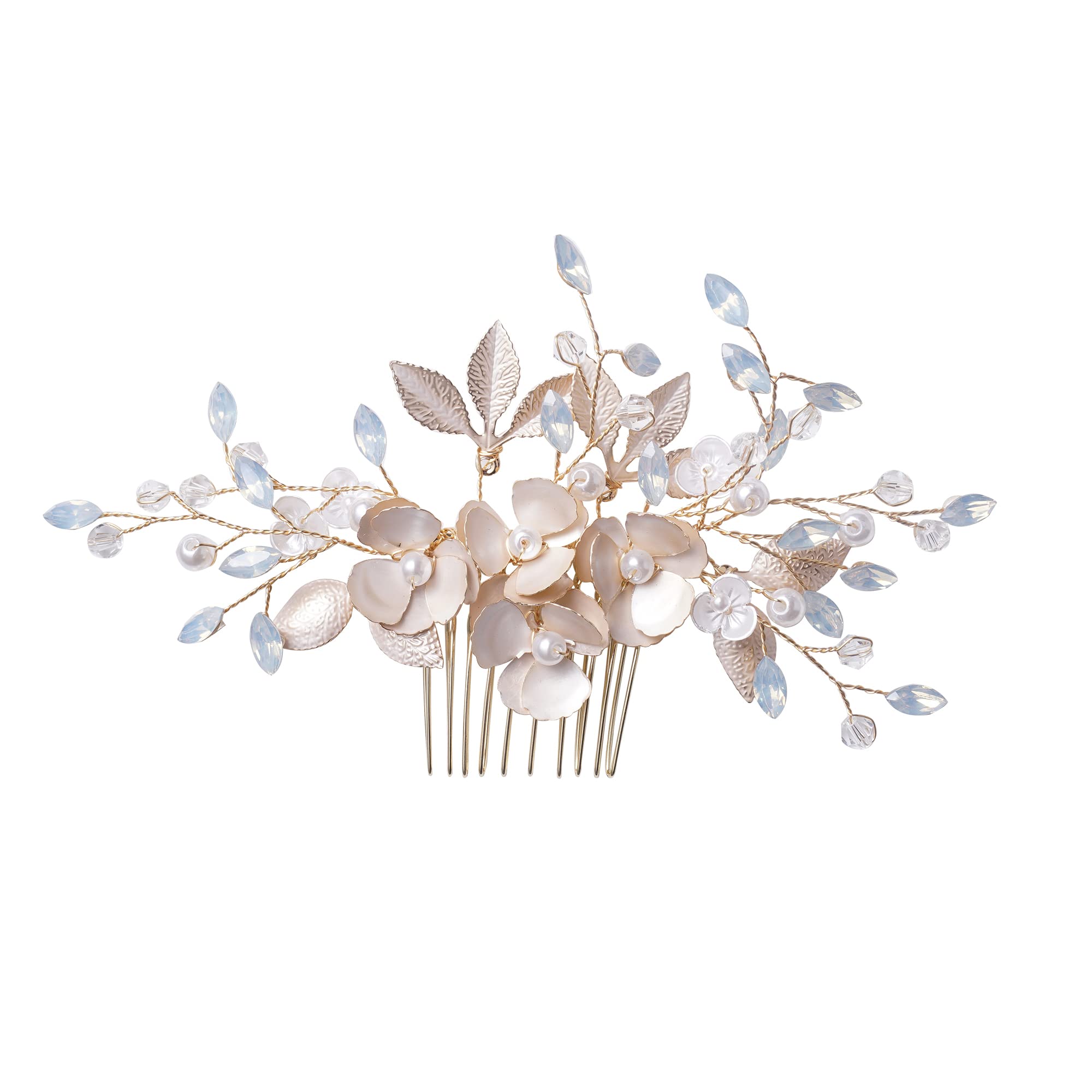 Beryohz Opal Crystal Rose Gold Wedding Clip Rhinestone Bridal Comb Barrette Handmade Flower Clip Head Pieces for Women(BH-0002)