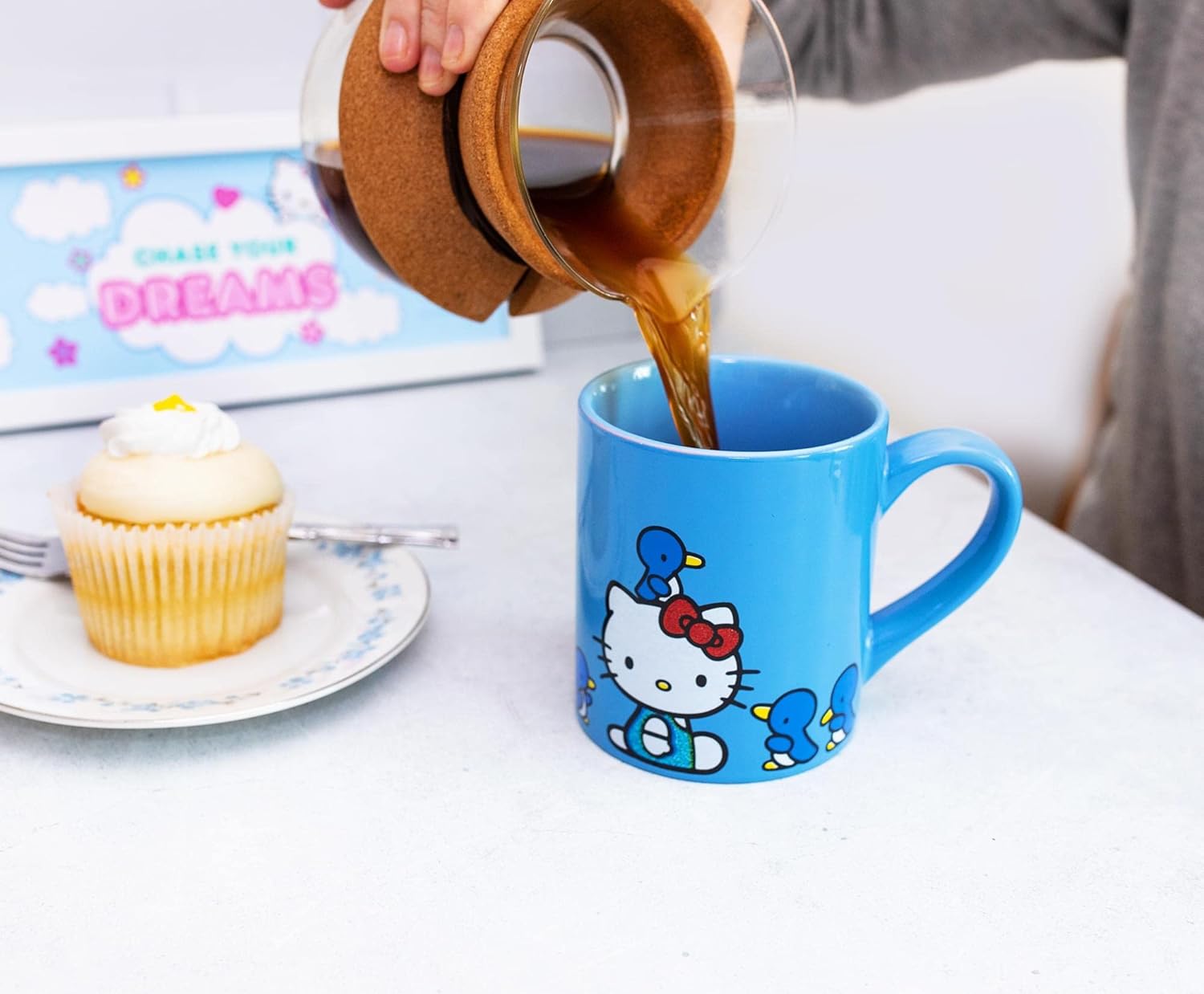 Silver Buffalo Sanrio Hello Kitty Blue Sparkles Ceramic Mug | BPA-Free Coffee Cup For Espresso, Tea | Holds 14 Ounces