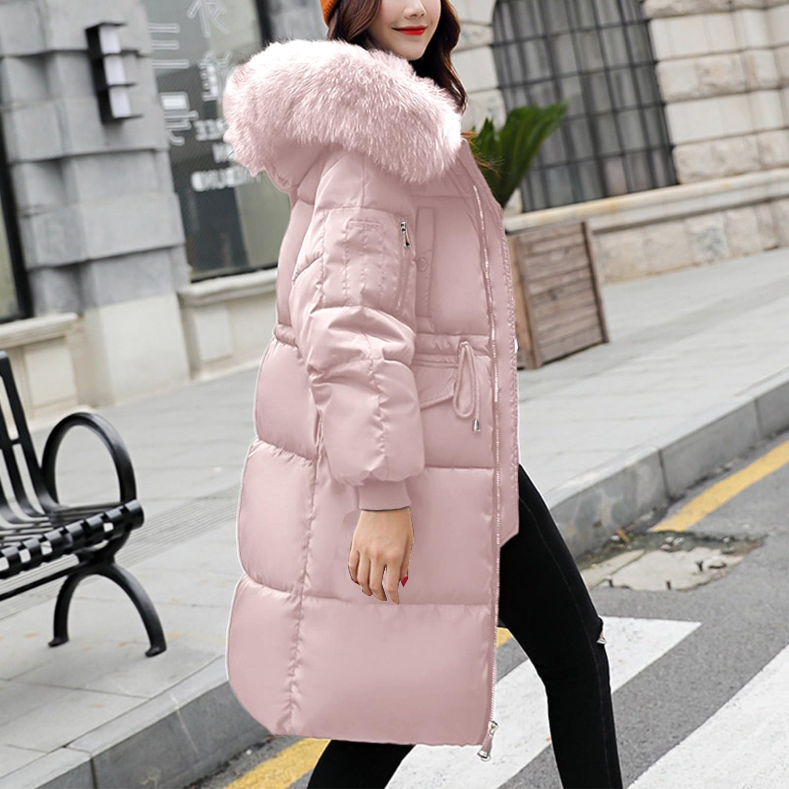 Manteau Femme Hiver Chaud Rembourrée Polaire Parka Manteau à Capuche Zippé Chaud Blouson Matelassée Épaisse Veste Mi Longue Blouson avec Poches