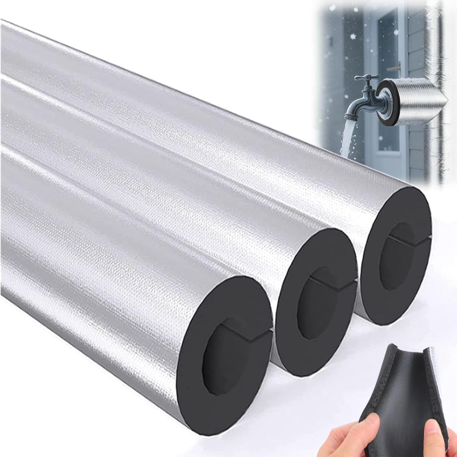 HaeBnug Foam Pipe Insulation, Antifreeze Outdoor Pipe Lagging Wrap 50 mm, Water Pipe Coverings, Aluminum Foil Self-Adhesive Pipe Foam Pipe Insulation Covers (ID) 43mm x (T) 10mm