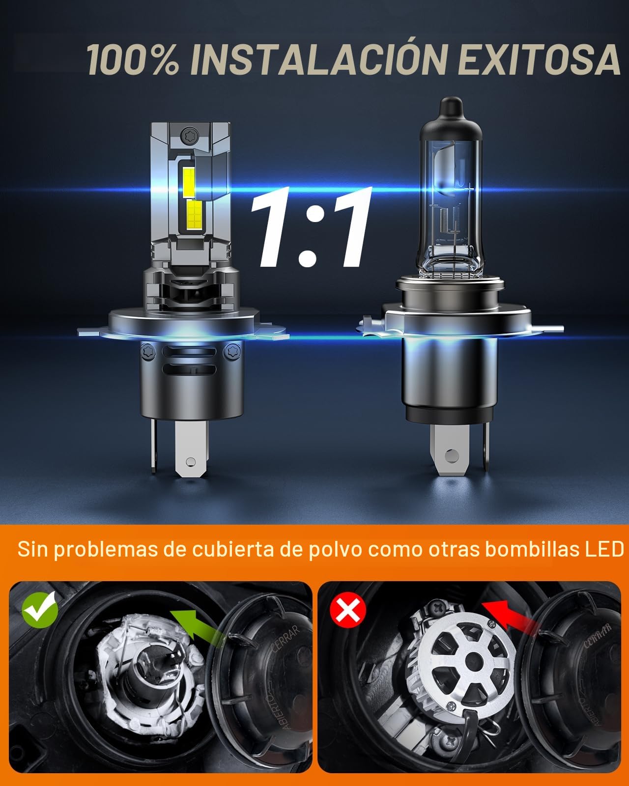 SEALIGHT H4 LED Light Bulbs 50,000LM 6500K Cool White 52W High Power Error Free, Lamps H4/9003 Original Size 1:1, Pack of 2