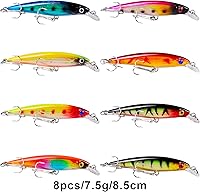 Vista 3 de Juego de Señuelos de Pesca de Lubina para Agua Salada y Dulce, Incluye Señuelos de Superficie, Señuelos Duros, Minnow, Crankbait, Lápiz VIB