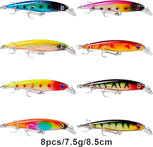 Miniatura 3 de Juego de Señuelos de Pesca de Lubina para Agua Salada y Dulce, Incluye Señuelos de Superficie, Señuelos Duros, Minnow, Crankbait, Lápiz VIB y