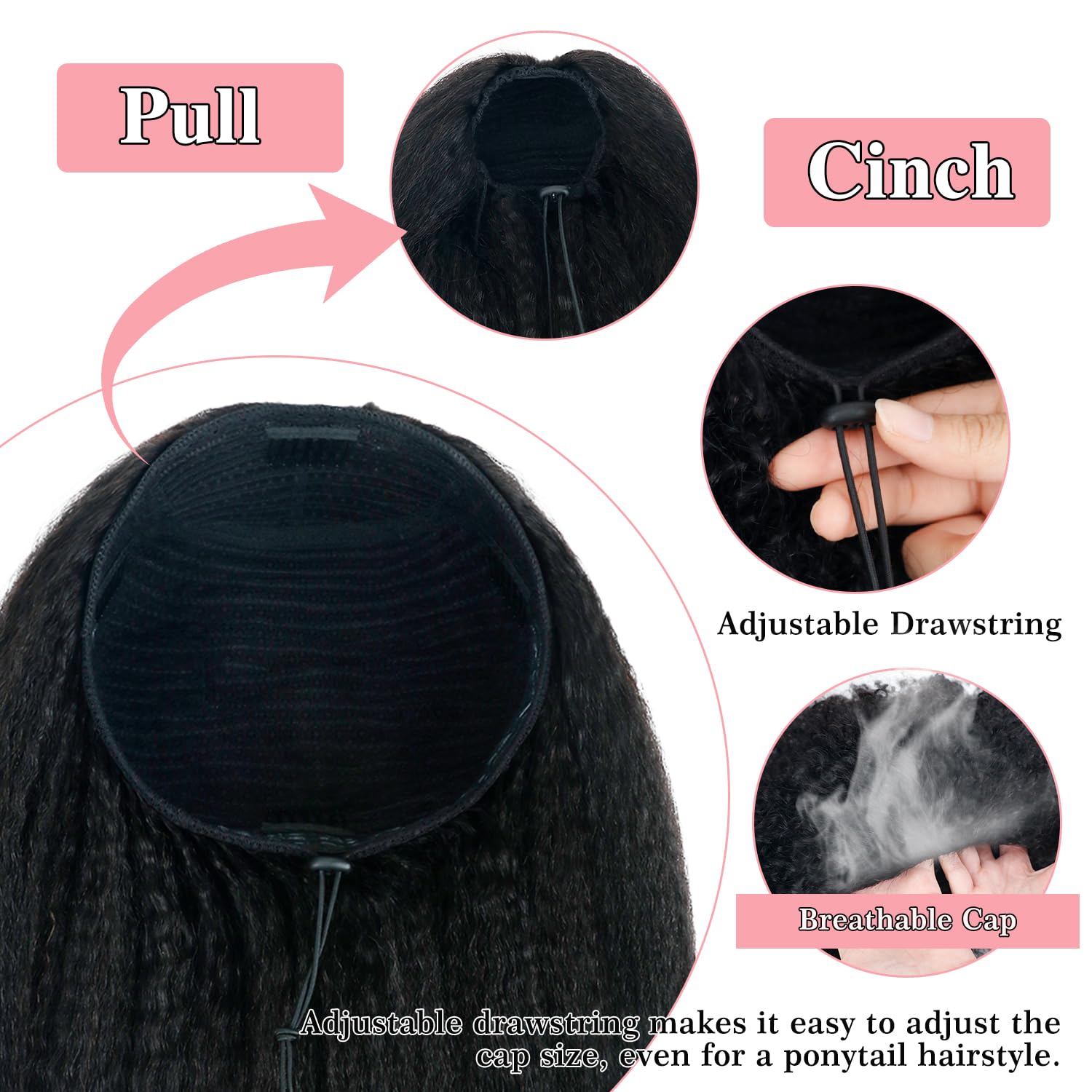 Nvnvdij Kinky Straight Half Wig Human Hair Glueless Wear Go Wig with Drawstring Invisible Hairline Beginner Friendly Human Hair Wig for Black Women Natural Black 22 Inch