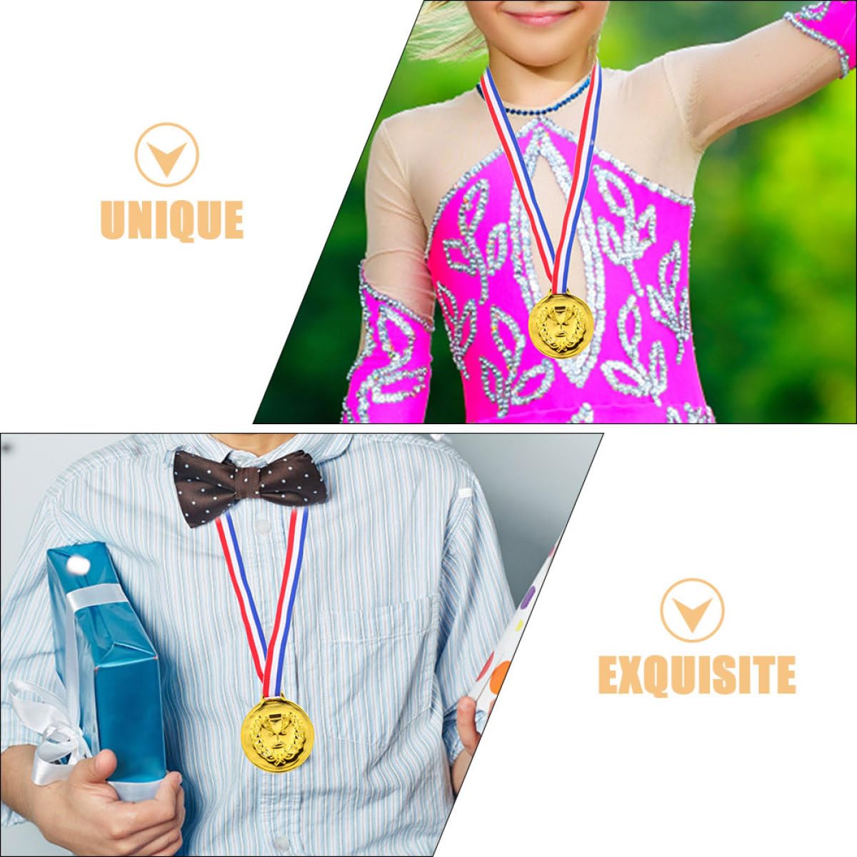 ORFOFE 50 Medaglie Sportive per Bambini in Lega di Zinco, Oro, con Nastro, per Feste Calcio e Gare Sportive