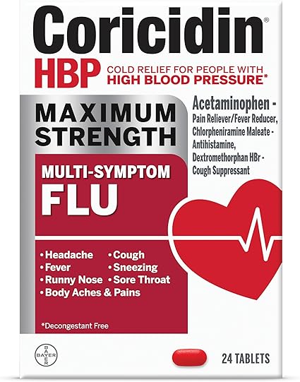 Coricidin HBP Maximum Strength Multi-Symptom Flu Tablets For Body Aches,
