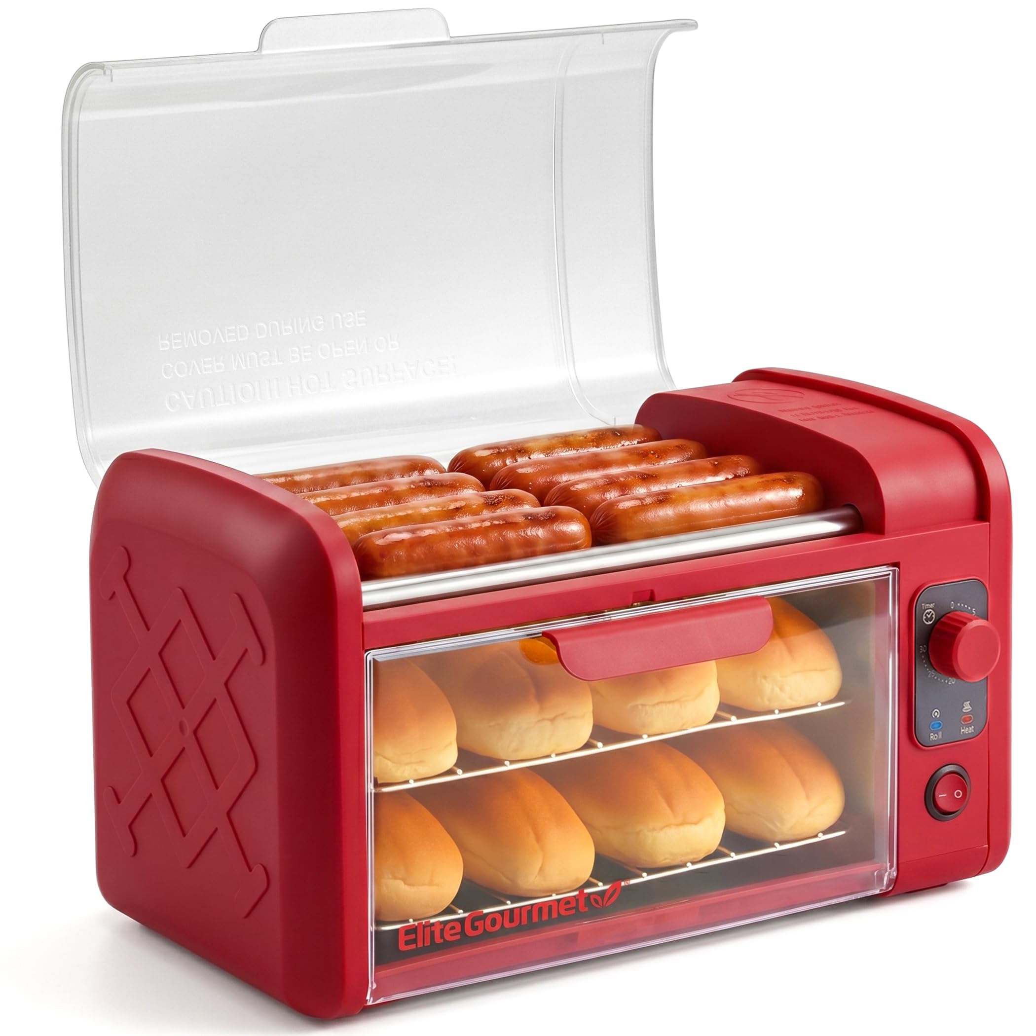 Elite Gourmet 8-Hot Dog Roller Toaster Oven in Red