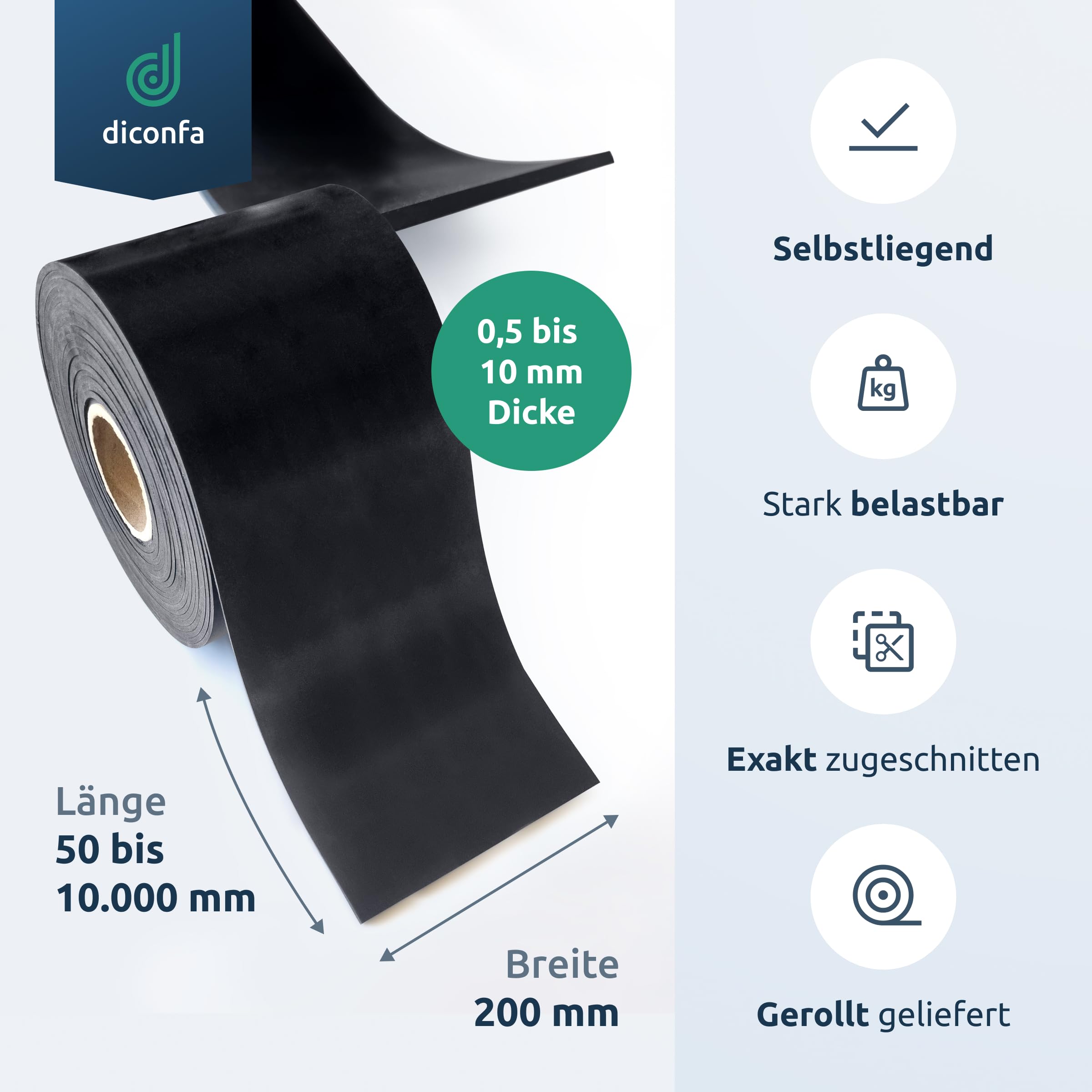 diconfa Bande de Caoutchouc Largeur 200 mm 20 cm - ÉPAISSEUR 0,5 à 20 mm Longueur 0,05 à 10 m ==> 3500 mm (350 cm) de Long, 5 mm d'épaisseur - Tapis en Caoutchouc Vendu au mètre antidérapant