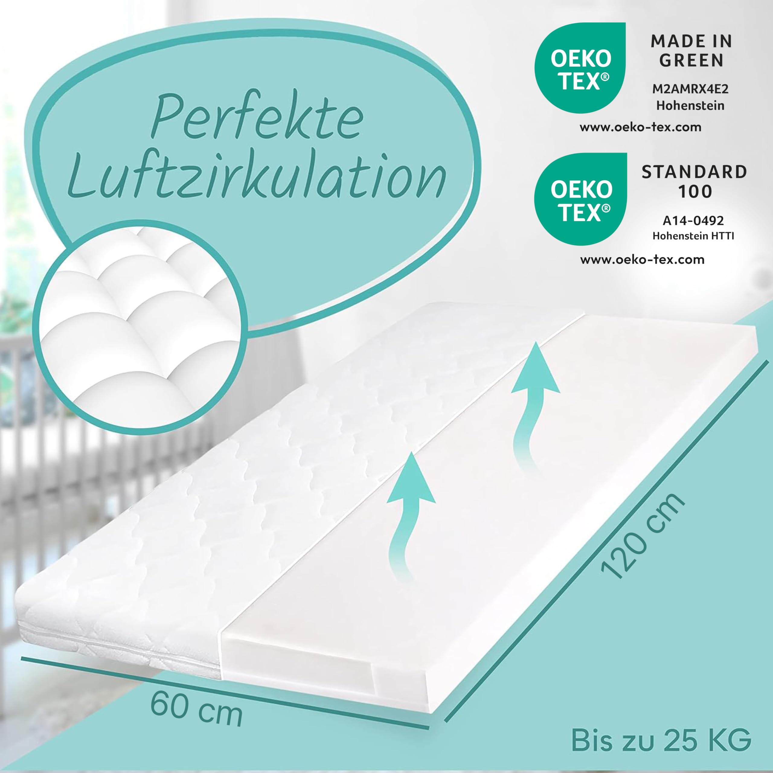 Sun Garden Babymatratze, Kindermatratze 60x120 cm mit Trittkante, Oeko Tex 100 Zertifiziert, Baby Matratze für Babybett, Kinderbett oder Reisebett, Bezug bis 60°C Grad waschbar