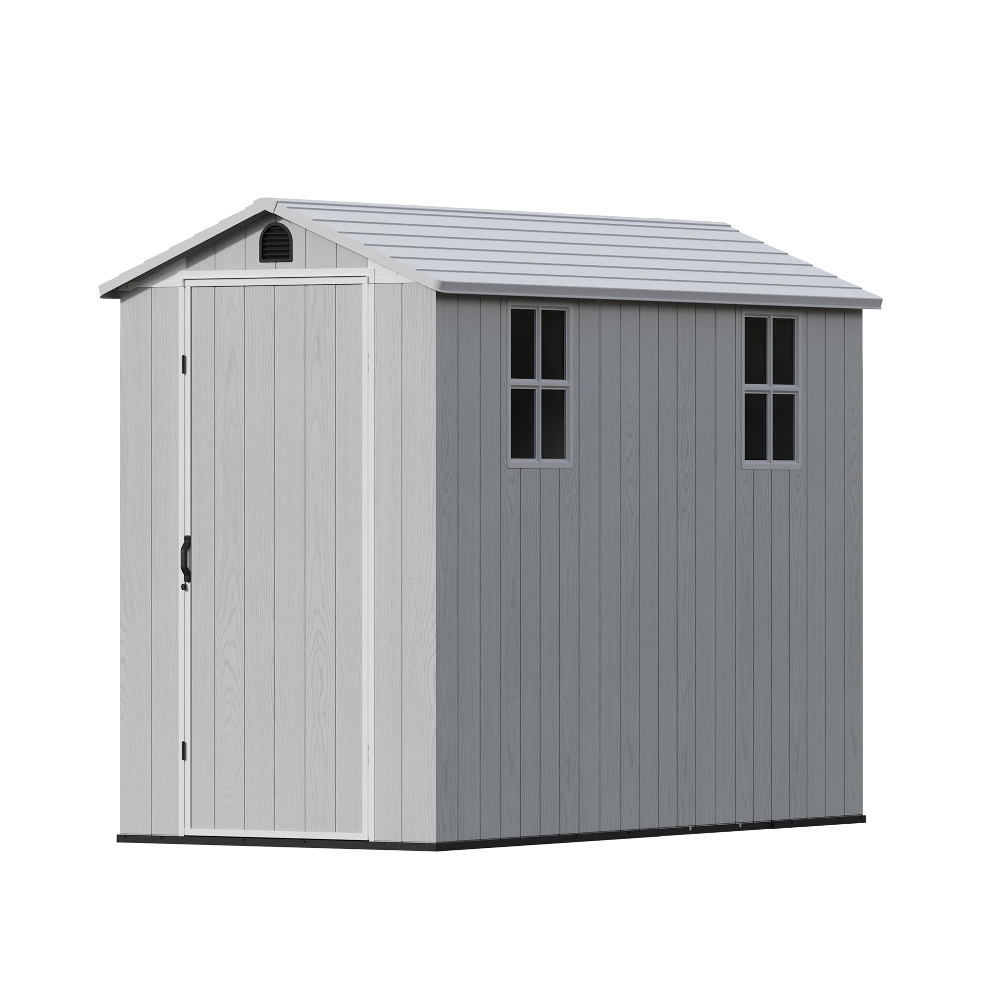 Devoko 6x4 Gartenhaus Kunststoff 4,7m³, 185x121x210 cm Gerätehaus mit Boden, Geräteschuppen, Fahrradschuppen mit Abschließbar Tür, Wetterfest für Garten Rasen, Hellgrau