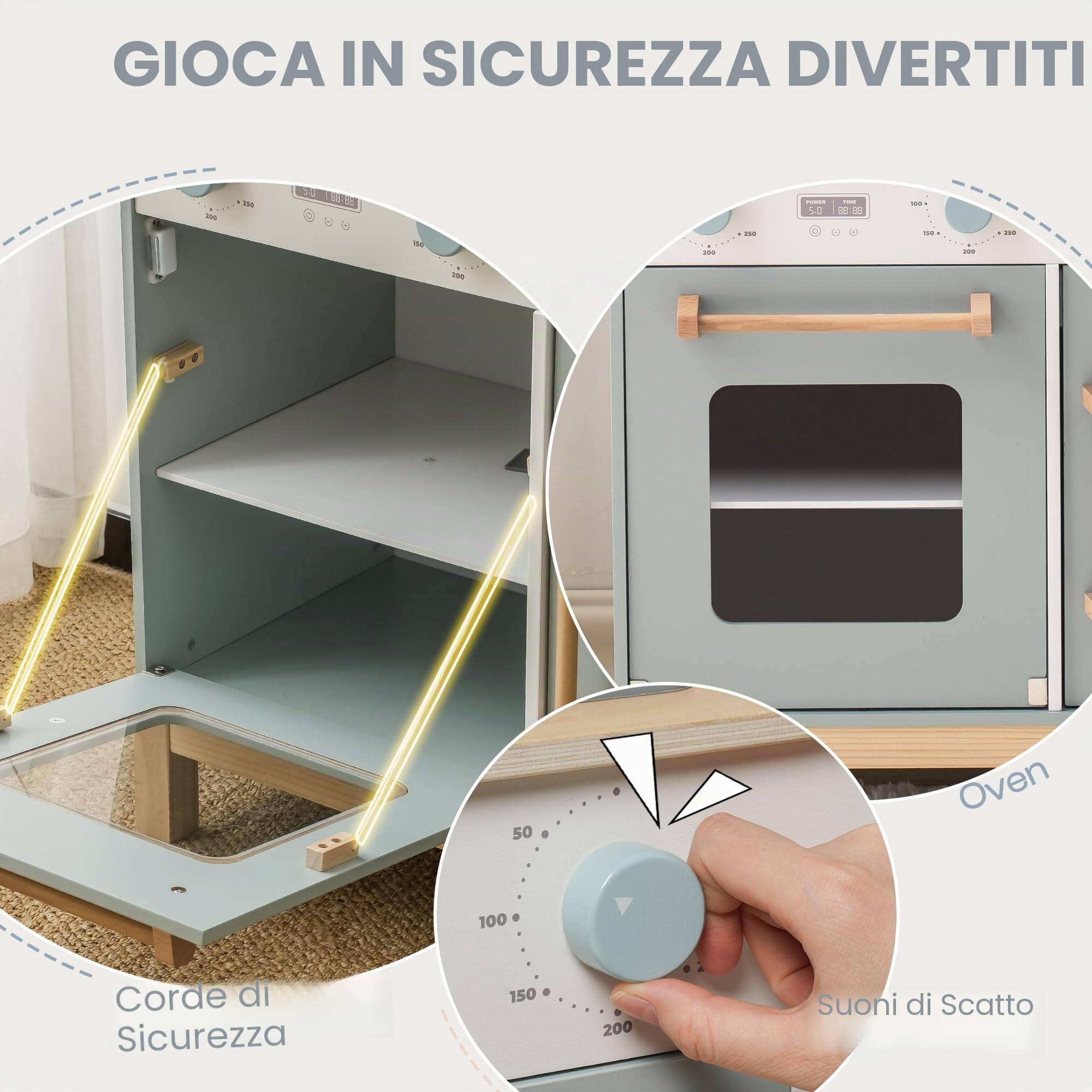 ROBOTIME Cucina in Legno per Bambini con luci, Suoni e Dispenser Ghiaccio | Design Blu con Forno, Lavello, Piano Cottura e Accessori, per Giochi di Ruolo dai 3 Anni e Come Idea Regalo
