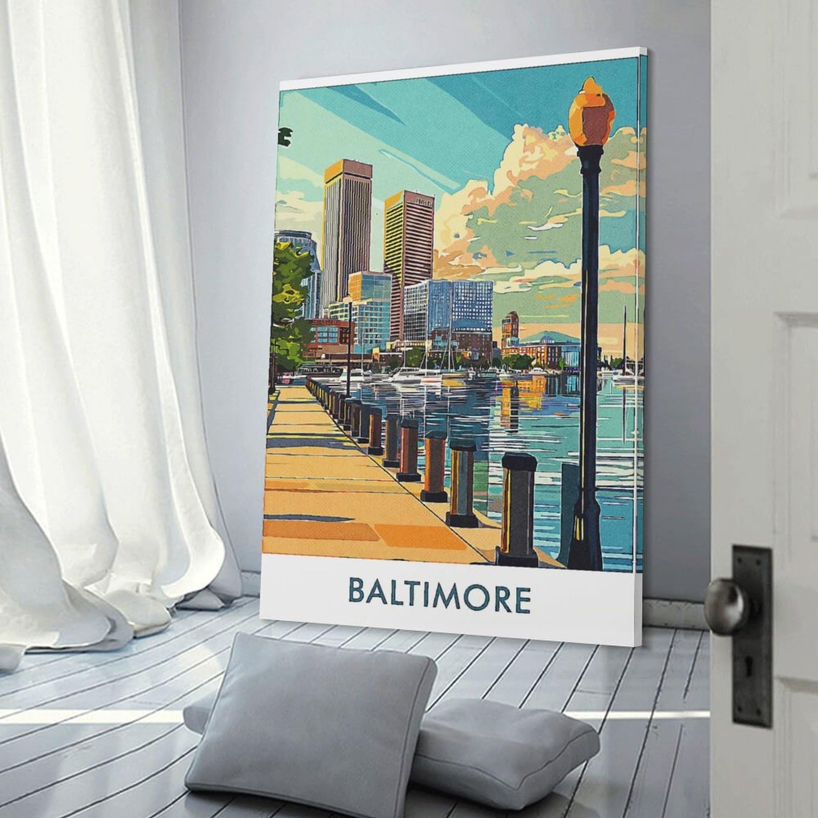 Junmoney Baltimore Cityscape Hanging Wall Art 08x12inch(20x30cm), for Front Hall, Corridor Or Welcome Spaces, Wall Decor to Refresh Empty Corners