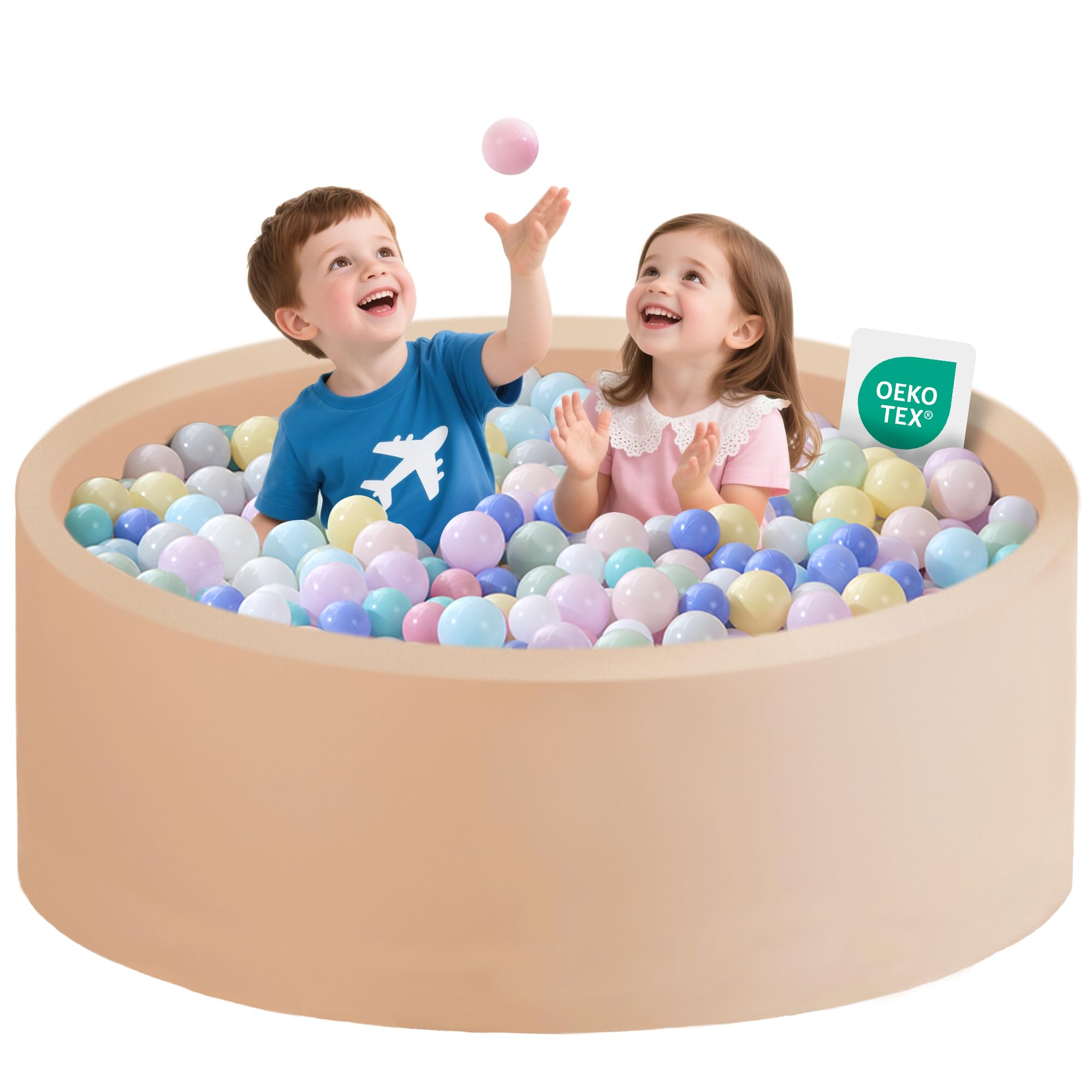 Zedachica Ball Pit for Toddlers 1-3 Memory Foam Ball Pits 47.24''x15.75'' Baby Ball Pit Indoor and Outdoor Game Round Play Ball Pool For Children for Girls and Boys (Beige, NO Balls)