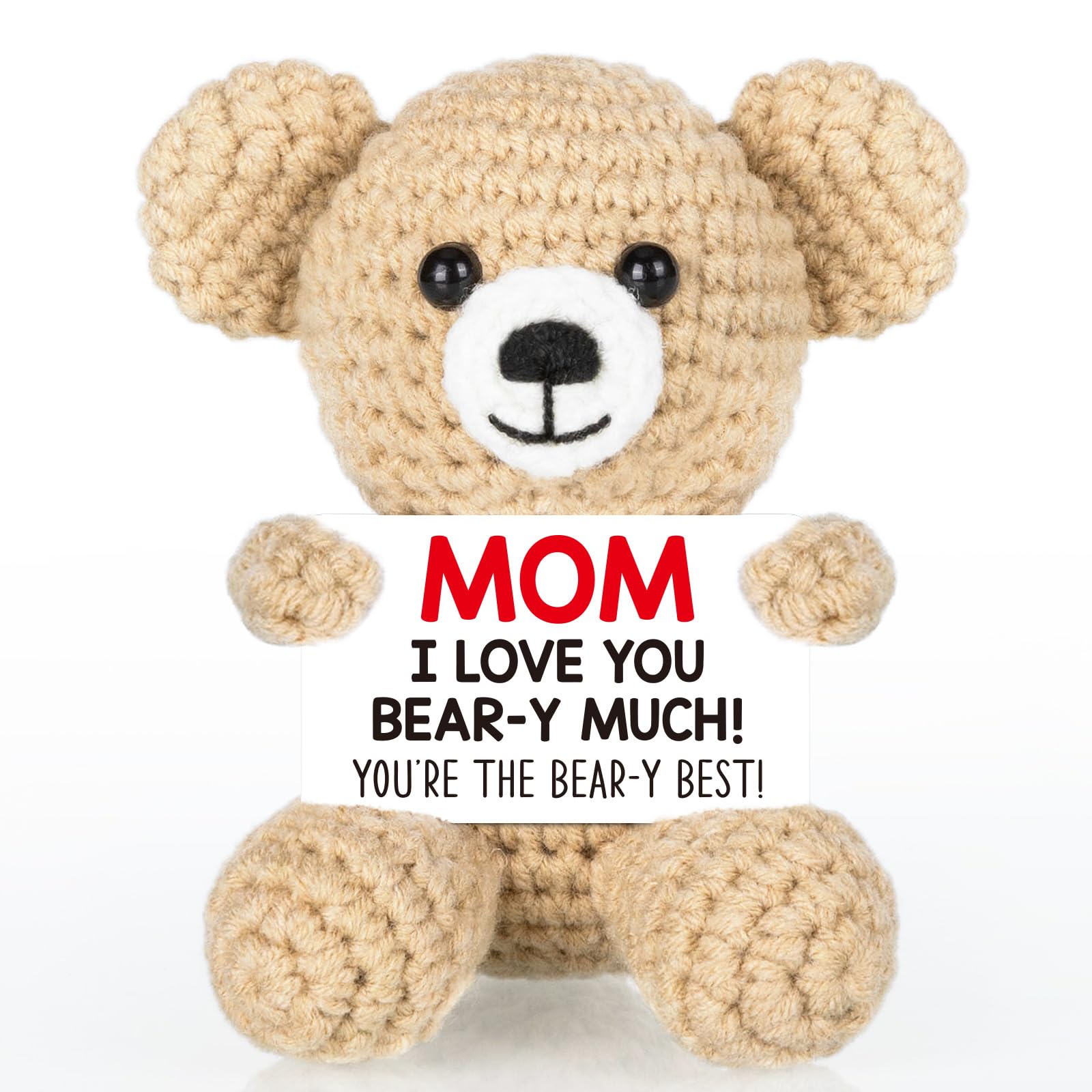 WELLBANEE Mini Bear Christmas Mom Gifts from Daughter Son, Birthday Gifts for Mom Mother Mama, I Love You Handmade Emotional Positive Crochet Bear