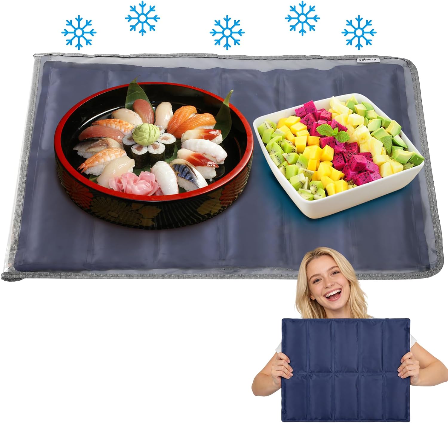 2-Pack Party Mat Chiller Extra-Large Foldable Reusable Cooling Mats with Sleeve 12 Large Cells Buffet Tray Chillers for Charcuterie Tables, Cheese & Deli Meats, Veggie/Fruit Trays, Sushi