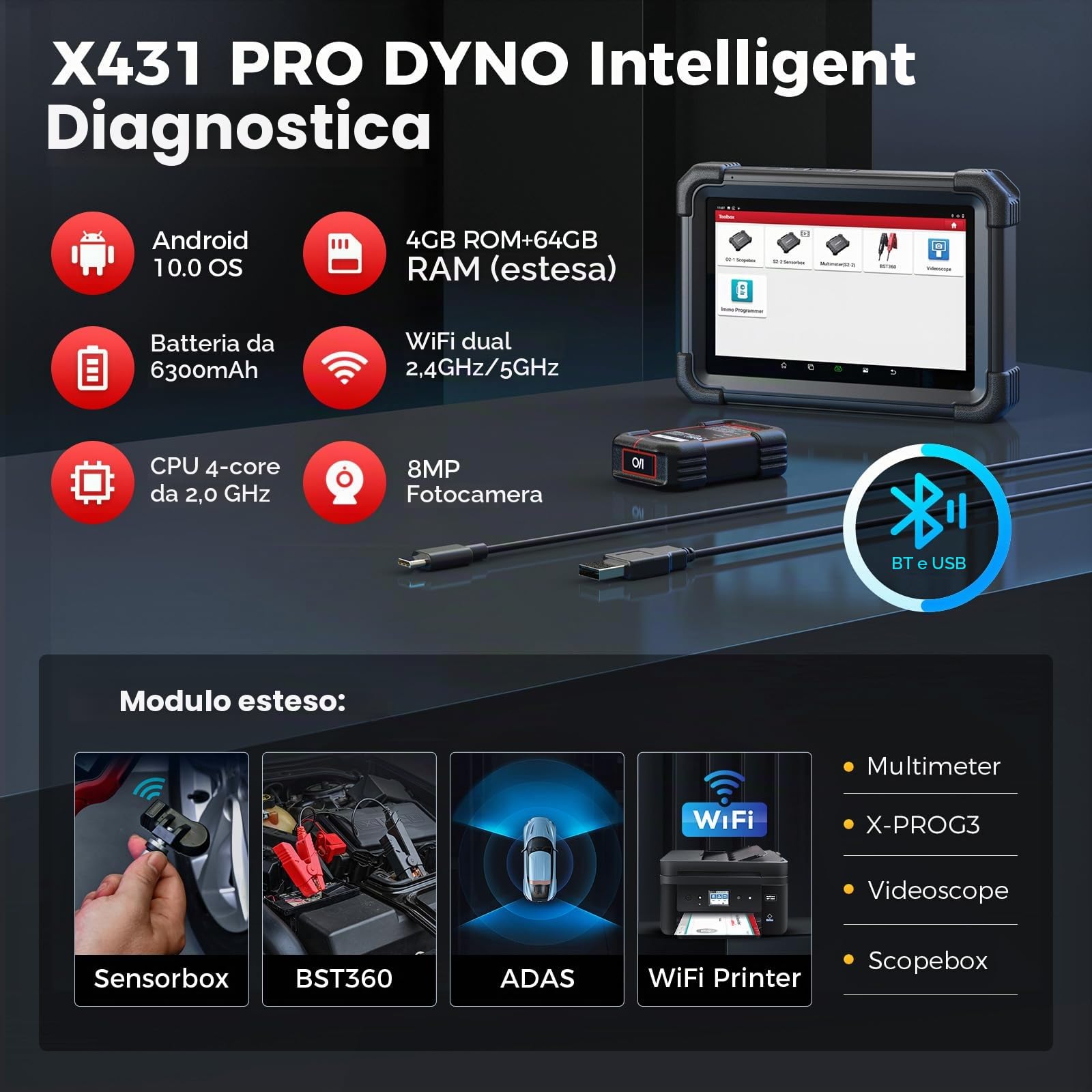 LAUNCH X431 Pro Dyno OBD2 Diagnosi Auto in Italiano, Codifica ECU Online