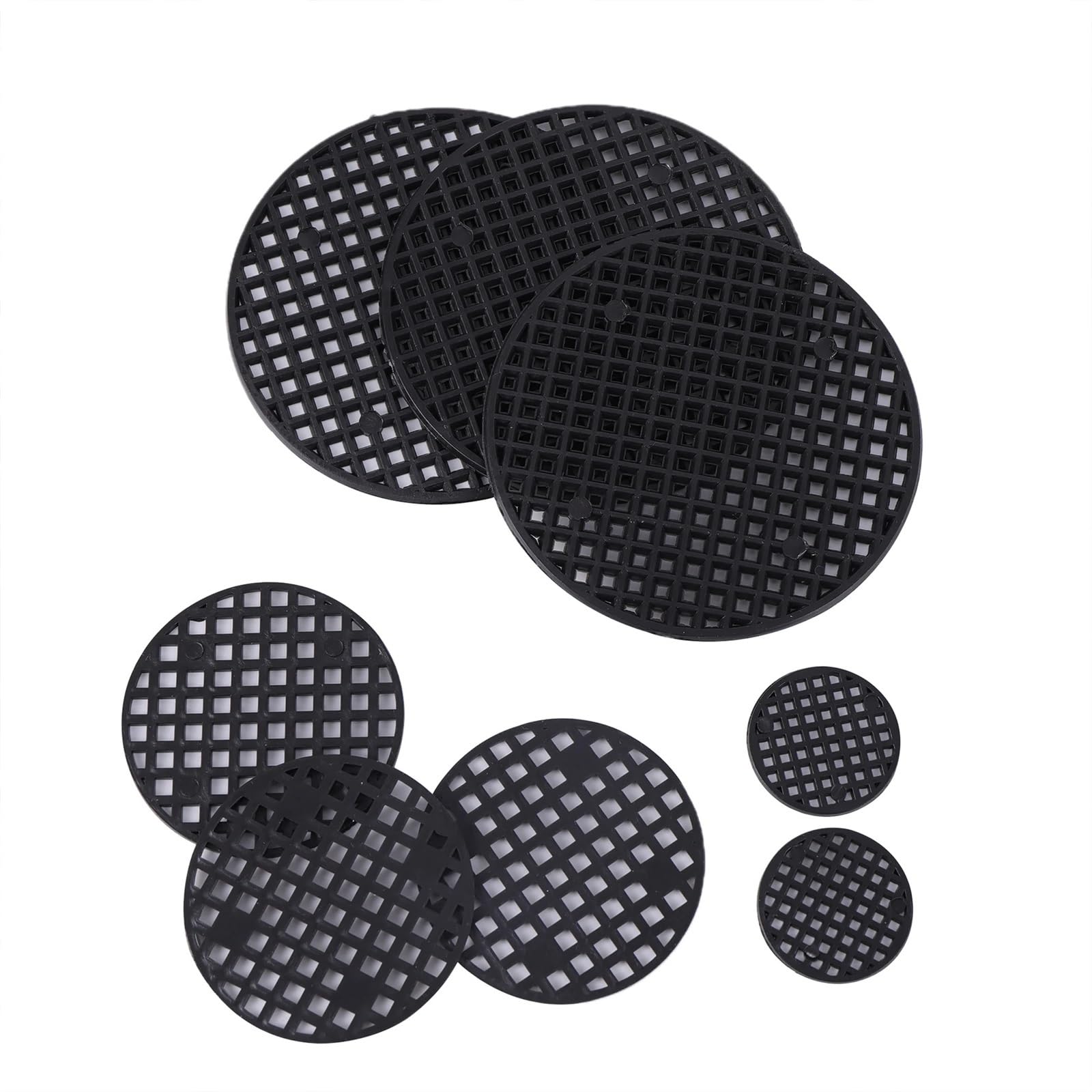 XIUsheUA Pot Bottom Grid Mat 5pcs Flower Pot Mat Hole Mesh Bottom Round Plastic Soil Black for Gardening(7.5cm)