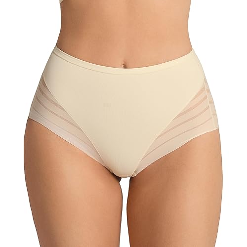 Leonisa High Waisted Invisible Tummy Control Shapewear for Women - Stripe Lace Ladies Underwear Panties
