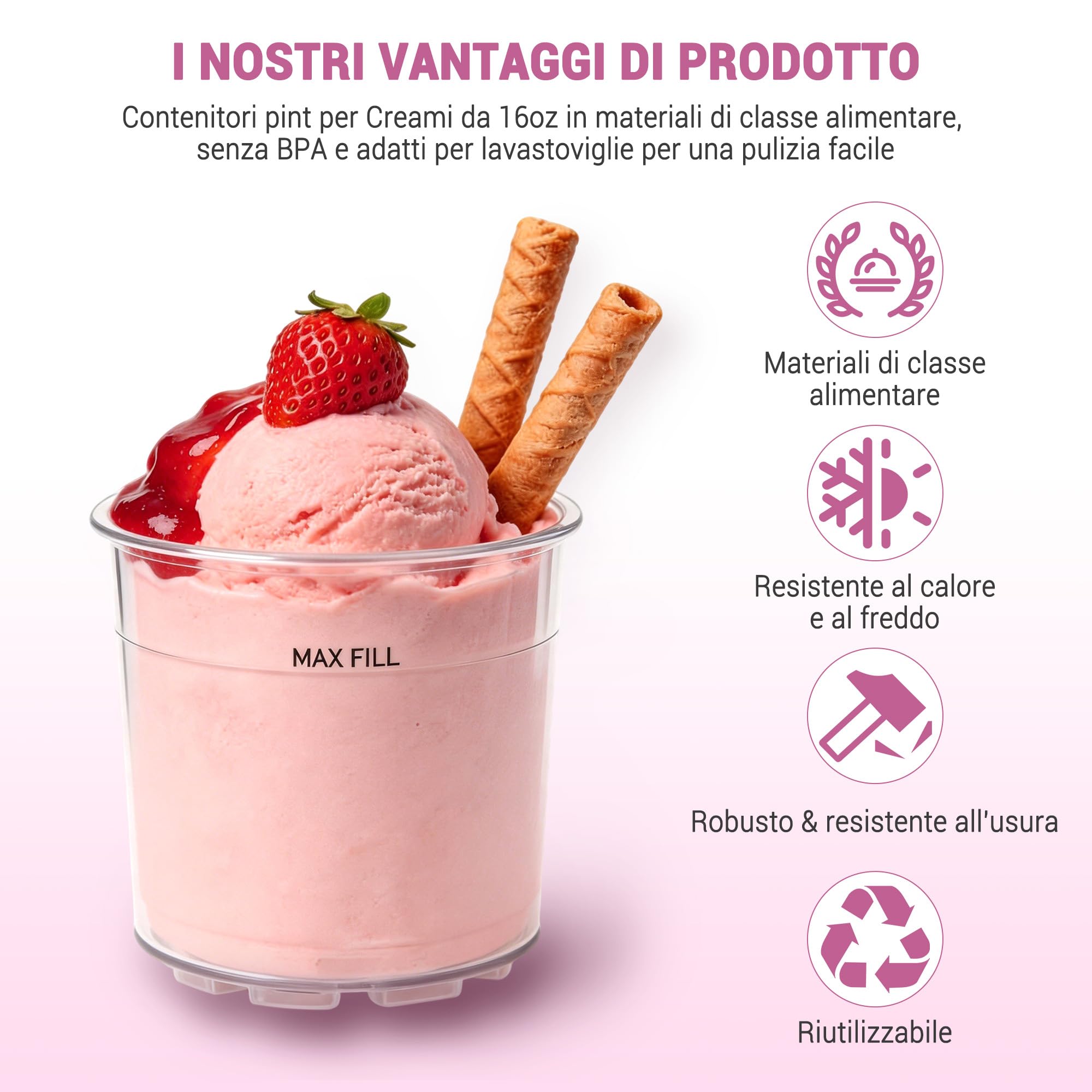 4 contenitori per Ninja Creami Deluxe Pints - Accessori per Ninja Creami NC301 NC300, senza BPA, compatibile con ICE MAKER NC299AM C300S Series
