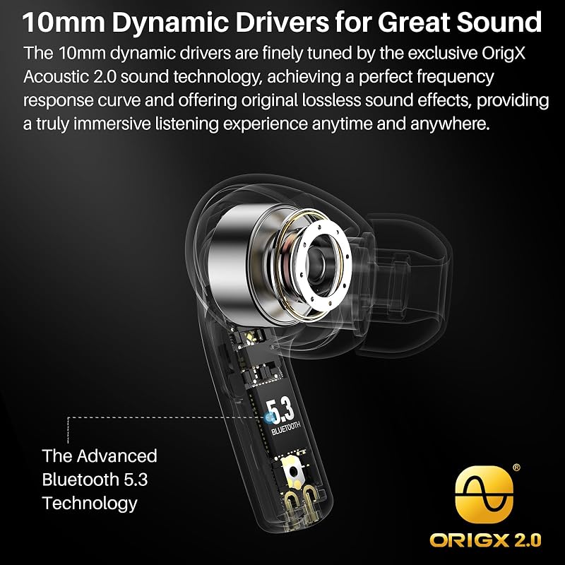 TOZO T20 Wireless Earbuds 97H Playtime, Wireless Charging LED Display Case image 4