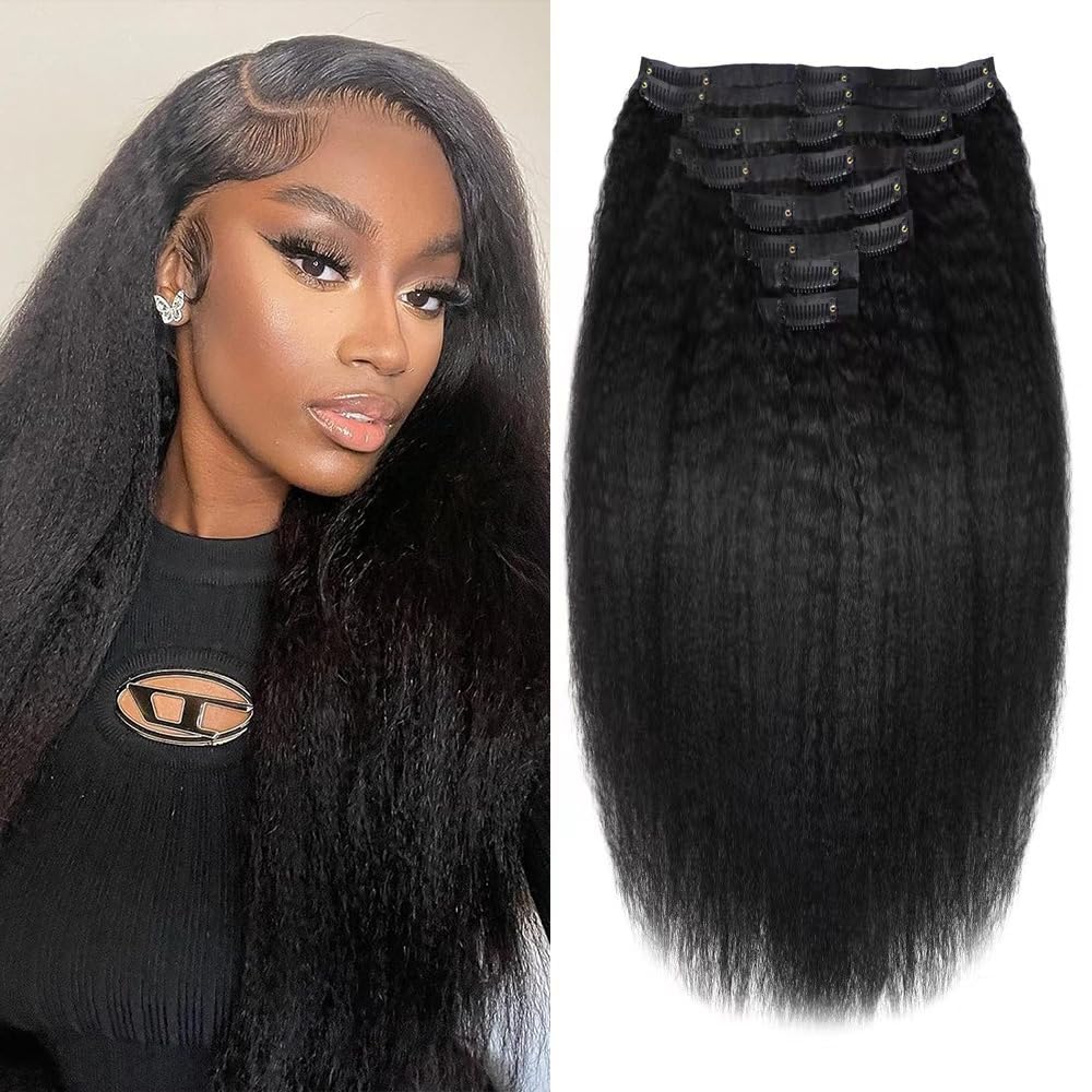 Seamless Clip In Hair Extensions Human Hair Kinky Straight 18inch 120g 8pcs Seamless Clip Ins For Black Women Real Human Hair Extensions Full Head