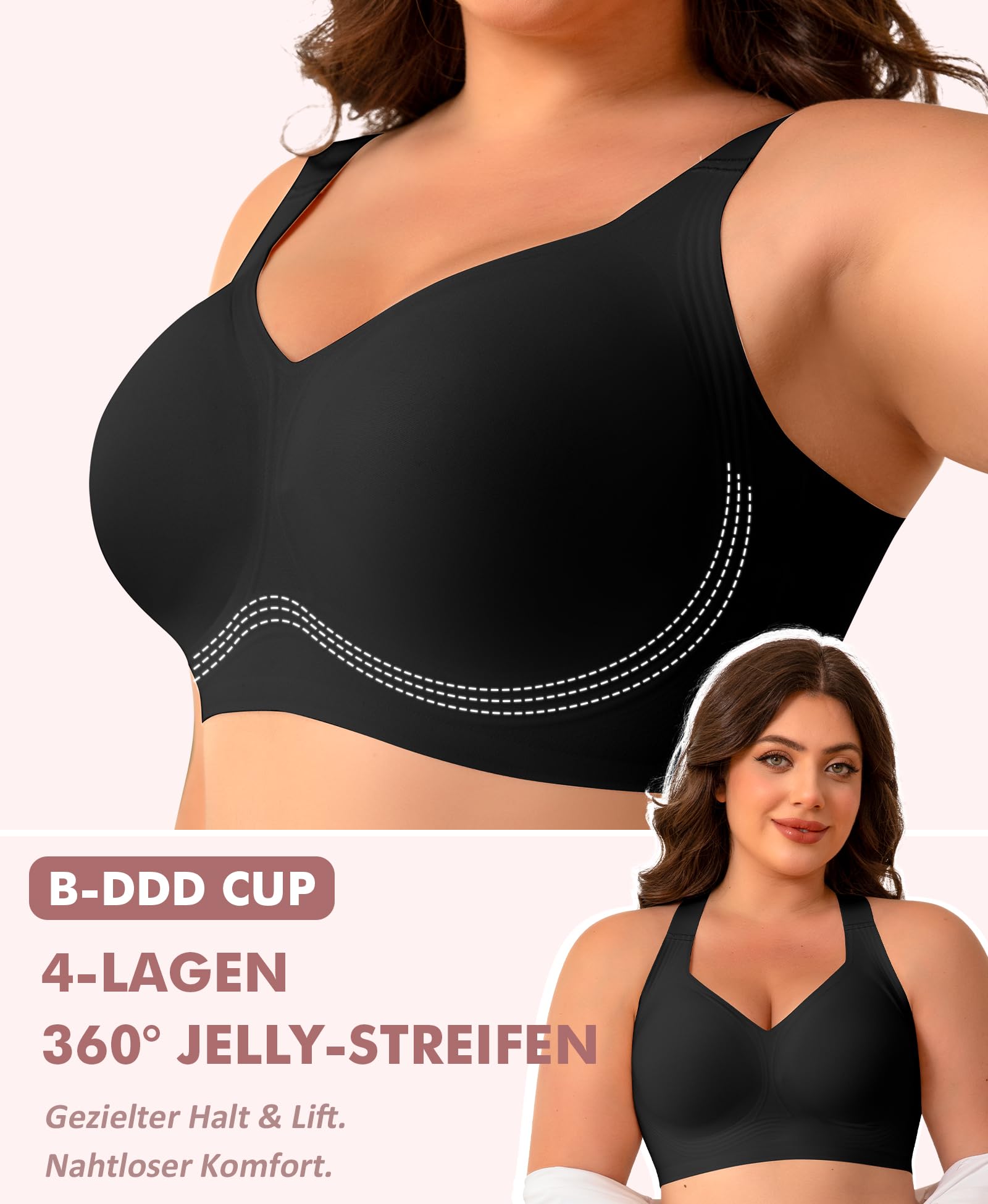 Werena Minimizer BH Damen Ohne Bügel für Große Brüste Seamless Jelly Push Up Bra mit Starkem Halt Vollschalen Bügelloser Entlastungs BHS Komfort Soft T-Shirt Breite Träger Bralette