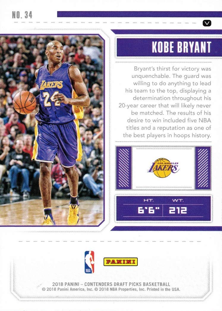 Amazon.com: 2018-19 Panini Contenders Draft Picks #34 Kobe Bryant