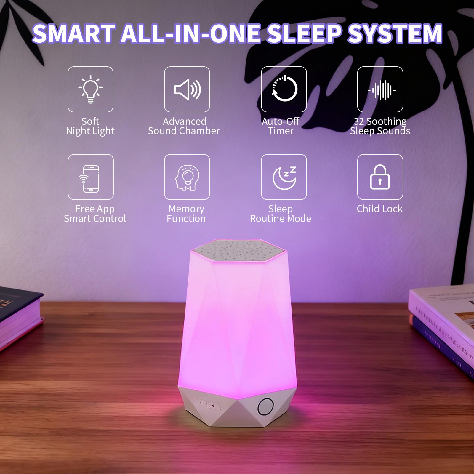 Smart White Noise Machine mit Nachtlicht, 32 entspannende Geräusche, APP-Steuerung & Timer - Schlaf-Soundmaschine für Baby und Erwachsene, ideal für Schlafzimmer & Geschenke
