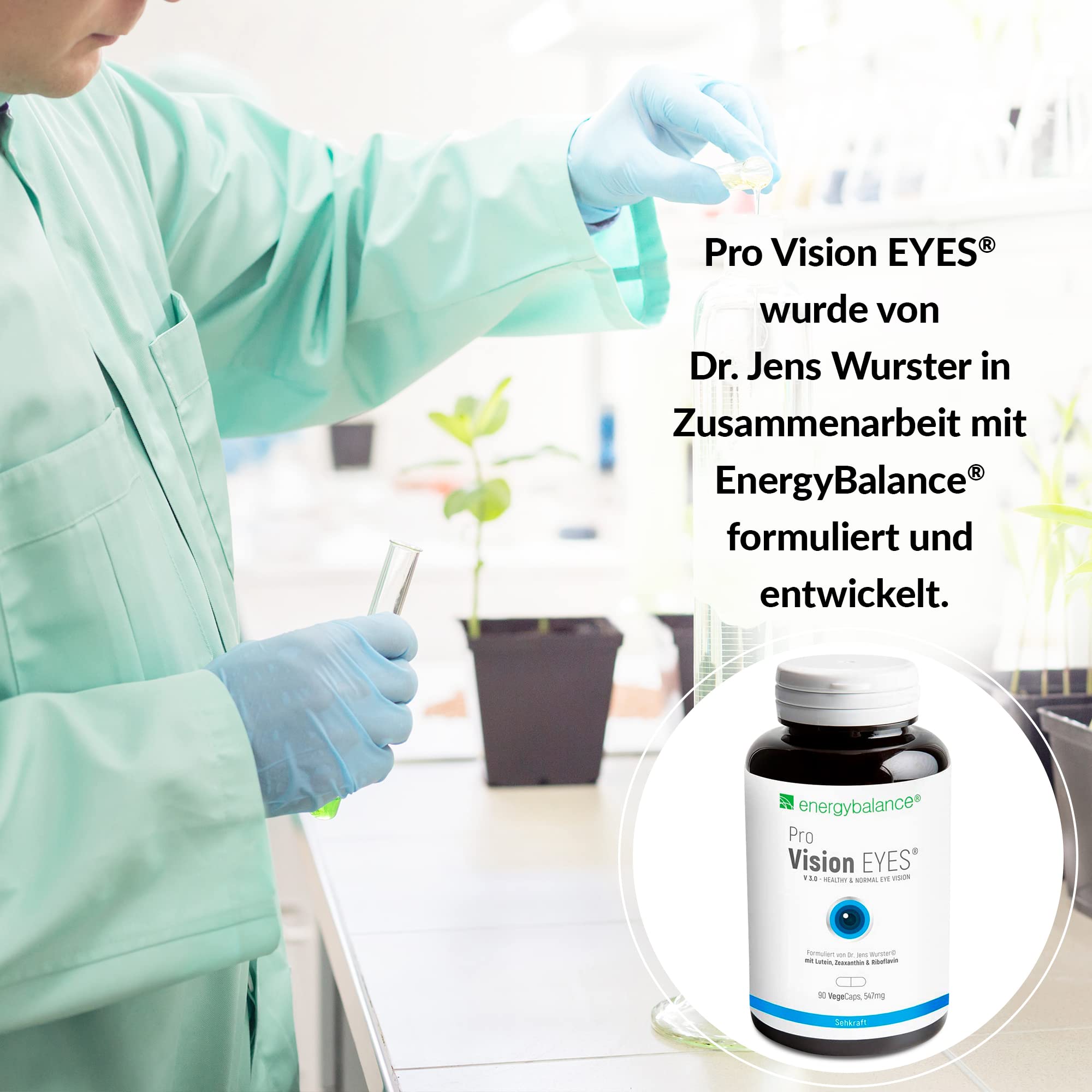 Pro Vision EYES - Augenvitamine Kapseln - Altersbedingte Makuladegeneration (AMD)- 90 VegeCaps à 547 mg mit Vitamin A, C, Zink, Riboflavin - von EnergyBalance - Qualität aus der Schweiz