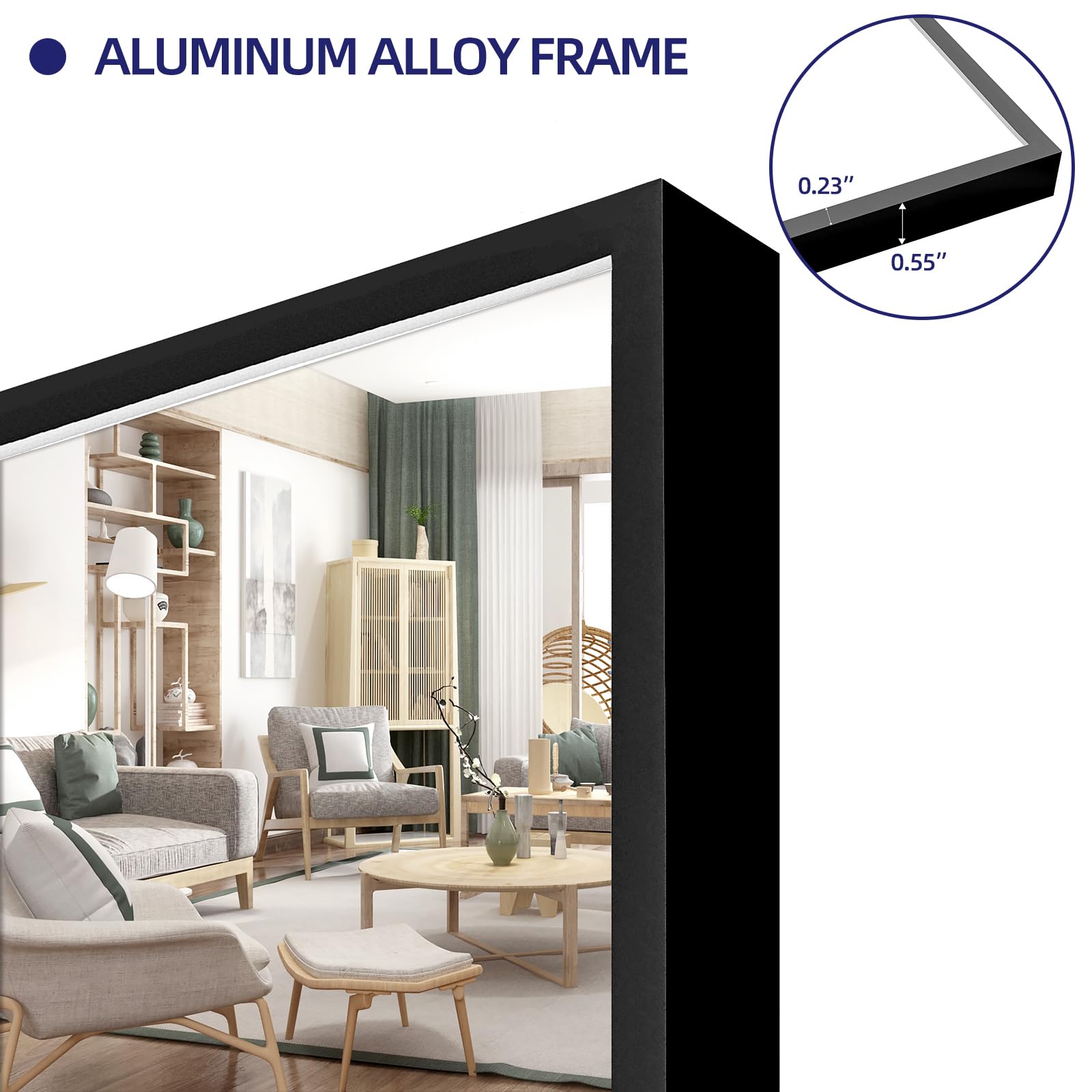 OGCAU Specchio A Figura Intera 180x76 Cm – Arco A Pavimento Con Cornice In Alluminio Nero/Oro, Antisfondamento