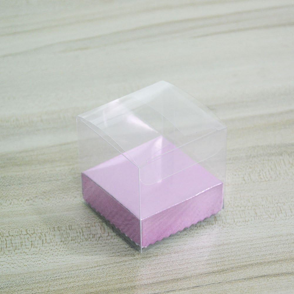 HANGQI 50 x Clear PVC Plastic Cube Gift Packaging Box Wedding Favour Sweet 6x6x6cm(Pink base)
