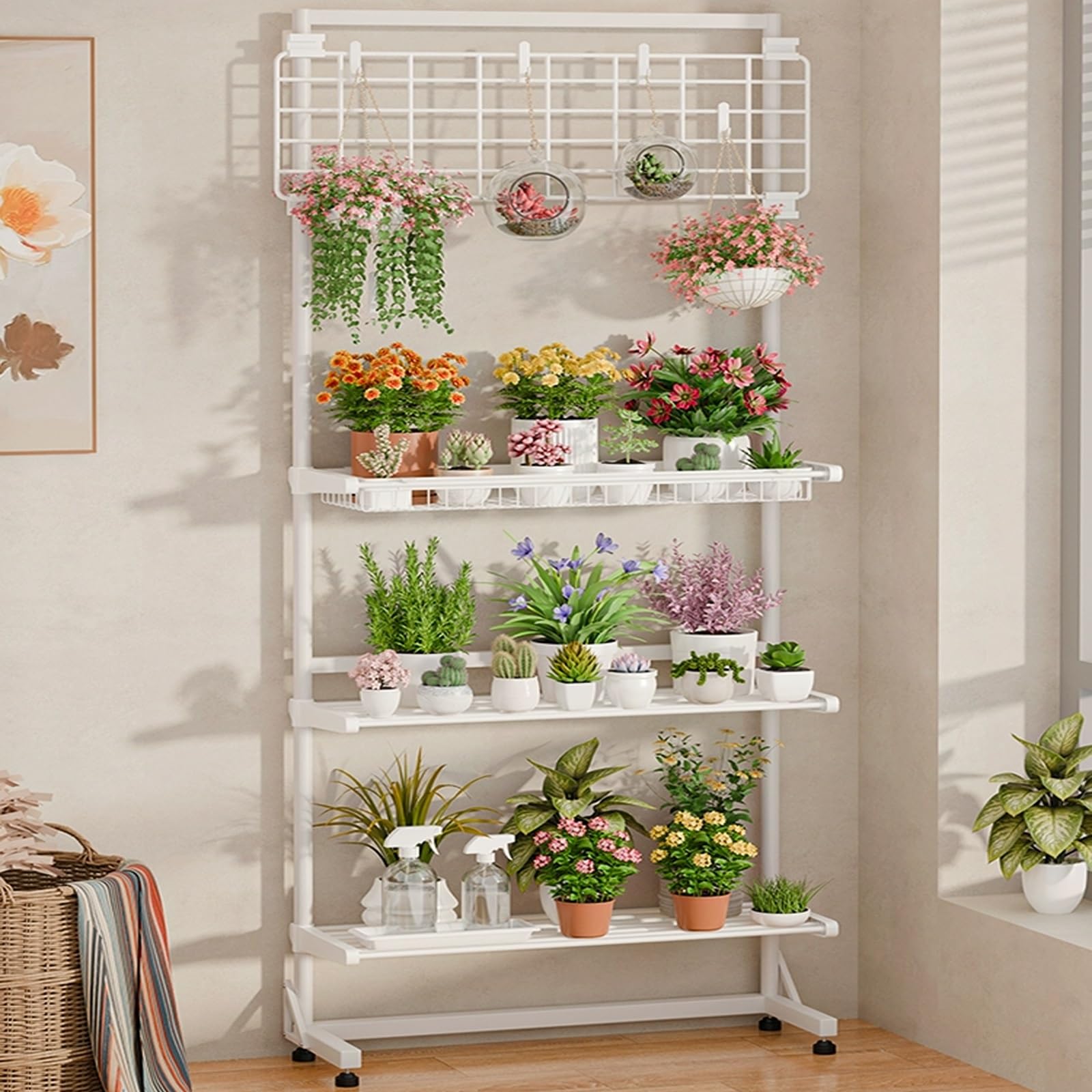 Support à plantes d'intérieur grande taille pour décorer un coin de salon lumineux