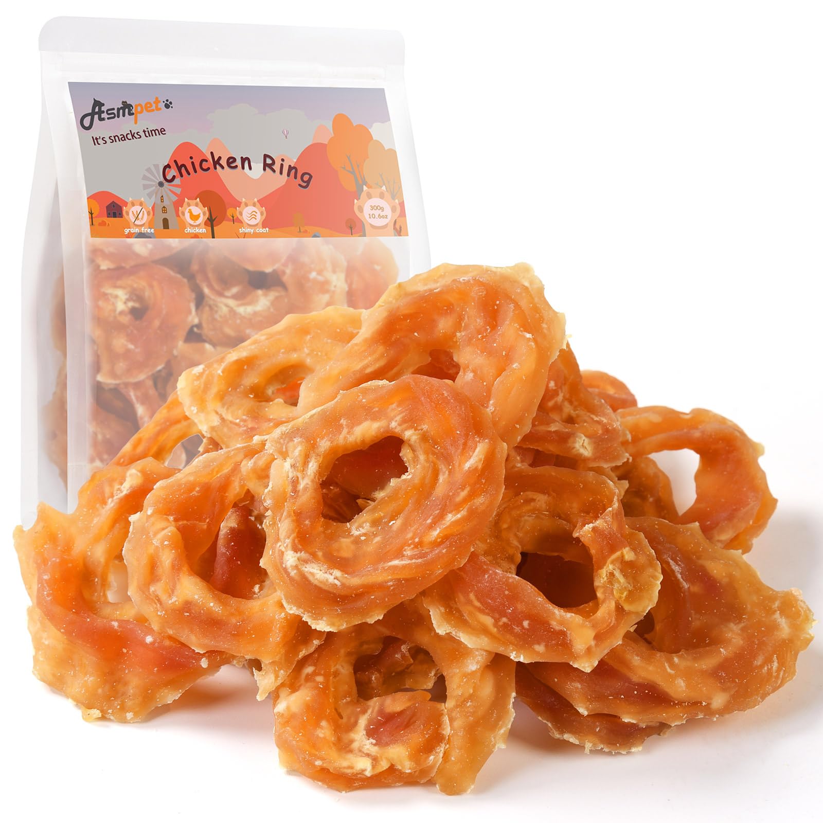 ASMPETDog Treats Chews, Chicken Rings, Soft Chewy Snacks for Training Rewards 10.6 oz