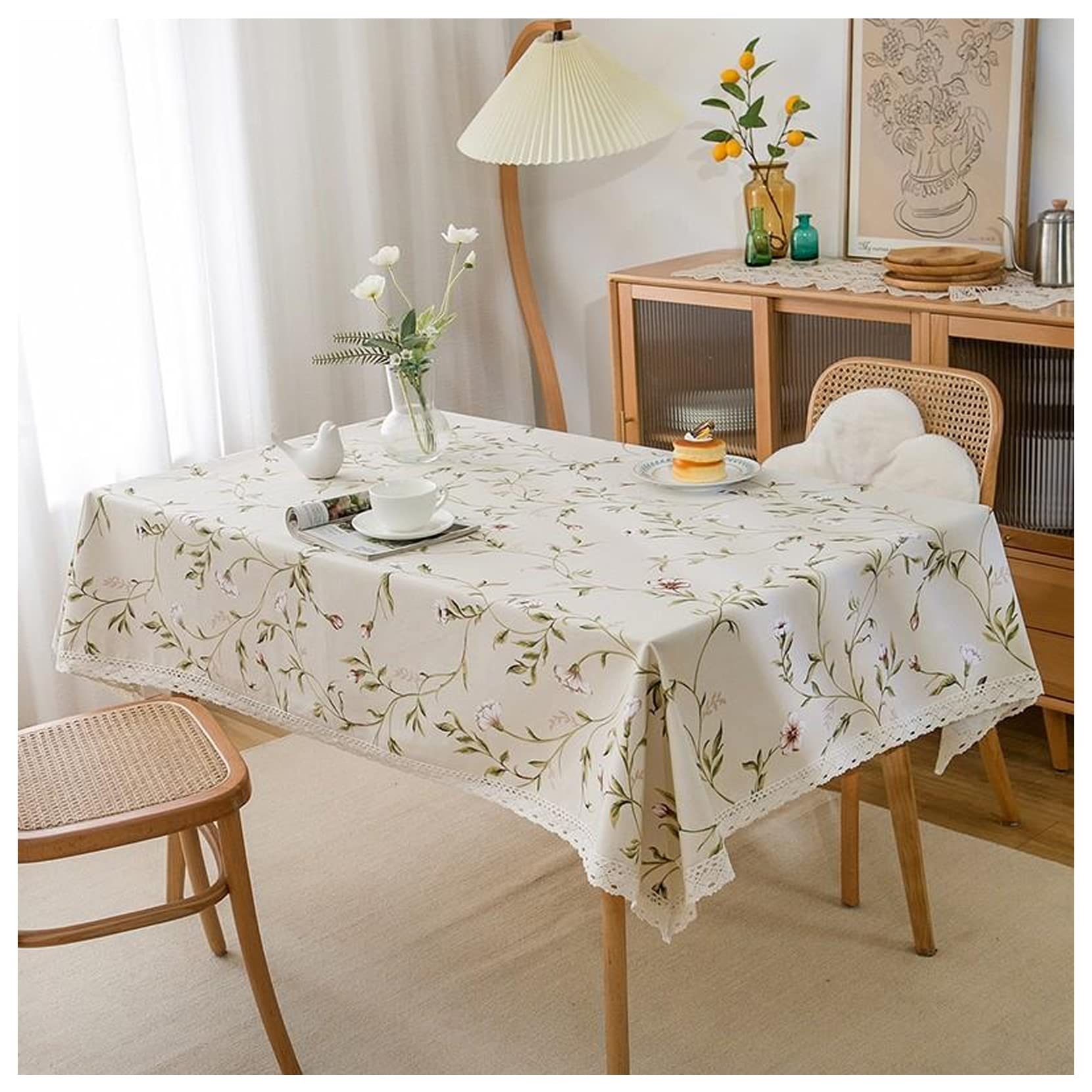 Mantel de lino de algodón, sin arrugas, resistente a las manchas de aceite, para mesa de comedor y fiesta al aire libre, 47 x 63 pulgadas
