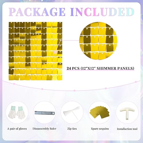 Miniatura 10 de Fondo de pared brillante iridiscente con lentejuelas plateadas, decoración de fondo de pared para cumpleaños, boda, aniversario, 12 piezas