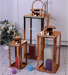 Mojawo® XXL Luxus 3er Set Gartenlaternen Set aus Edelstahl Windlicht